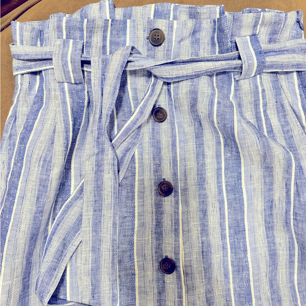 Linen blend paperbag waist skirt